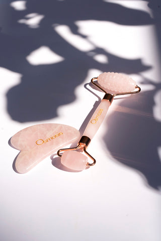 Rose Quartz Roller + Gua Sha Set